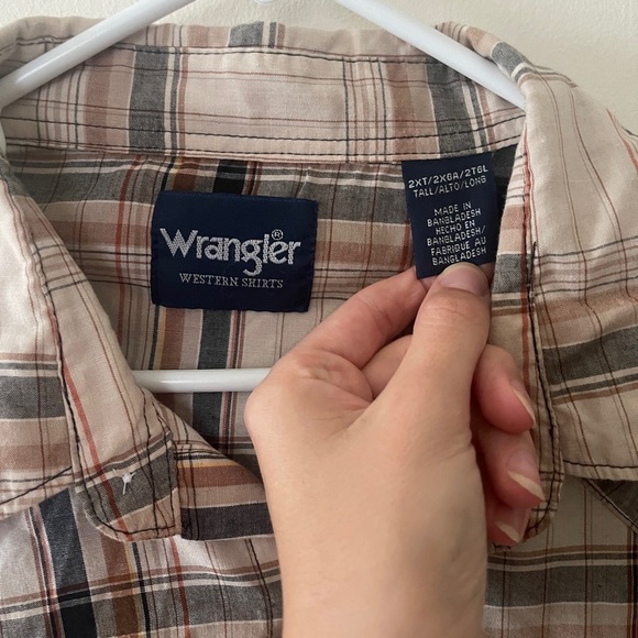 Vintage Wrangler Men's Plaid Short Sleeve Pearl snap Shirt - Orange 2XL tall - Picture 4 of 8